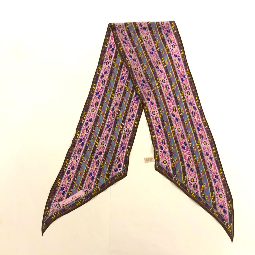 Anne Klein Scarf Pink Brown yellow purple 100% Silk Made Japan Excellent Conditi
